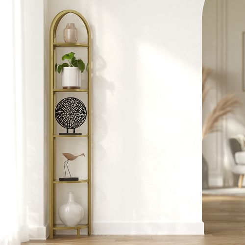 Étagère D’angle à 5 Niveaux, Étagère De Salle De Bain, Verre Trempé, Style Moderne, Doré