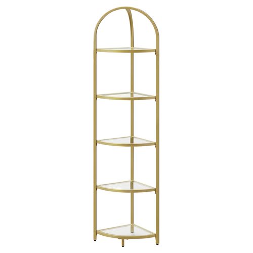 Étagère D’angle à 5 Niveaux, Étagère De Salle De Bain, Verre Trempé, Style Moderne, Doré