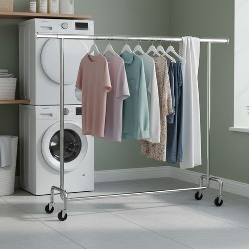 Portant à Vêtements Sur Roulettes, Tringle Extensible, Charge Maximale 110 Kg, Argent