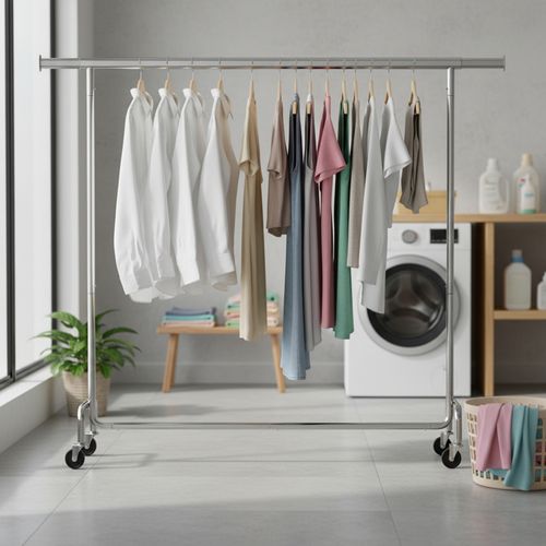 Portant à Vêtements Sur Roulettes, Tringle Extensible, Charge Maximale 110 Kg, Argent