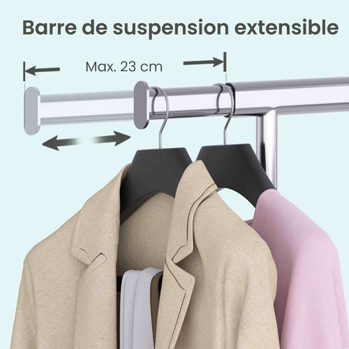 Portant à Vêtements Sur Roulettes, Tringle Extensible, Charge Maximale 110 Kg, Argent