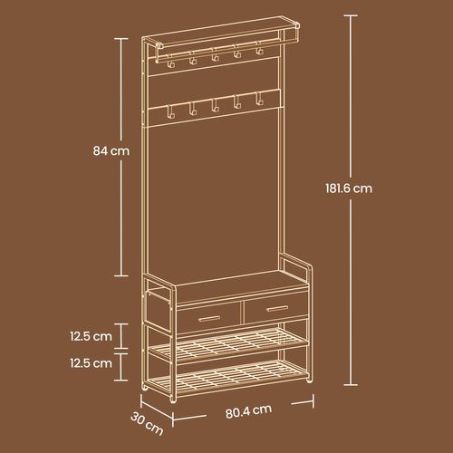 Porte-manteau Avec Banc Et Rangement Pour Chaussures, 30 X 80,4 X 181,6 Cm, Marron Et Noir