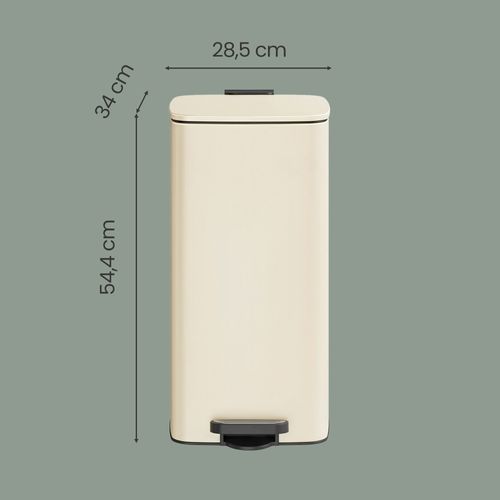 Poubelle De Cuisine, 30 Litres, Poubelle à Pédale, Avec Seau Intérieur, Fermeture Douce, Beige