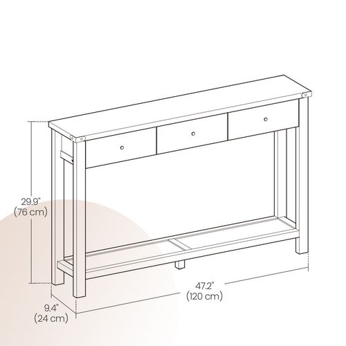 Table Console, Table D'entrée Avec 3 Tiroirs Et Étagère De Rangement, Style Campagnard, Marron