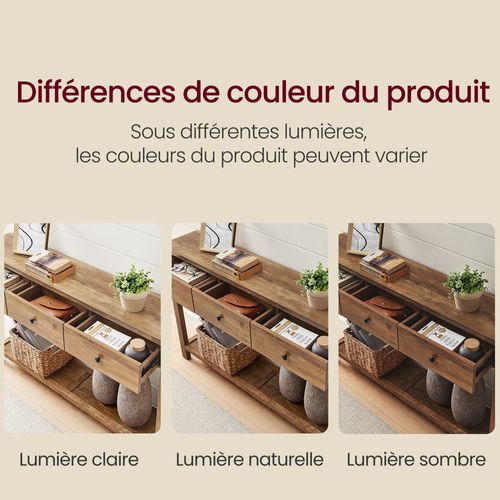 Table Console, Table D'entrée Avec 3 Tiroirs Et Étagère De Rangement, Style Campagnard, Marron