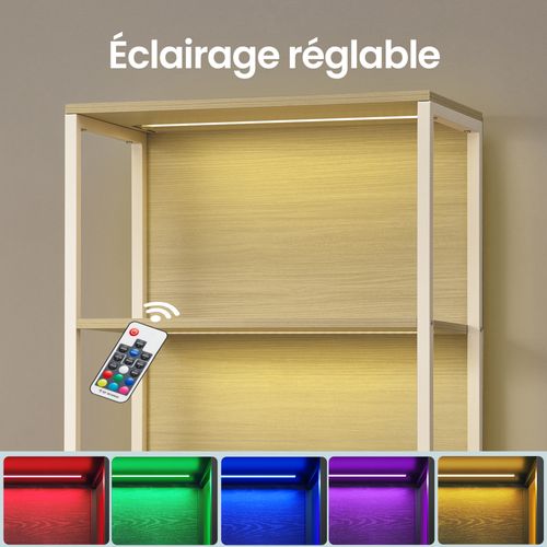 Étagère, Bibliothèque LED à Lumière Réglable, Cadre En Acier, 30,3 X 60 X 178,6 Cm, Beige