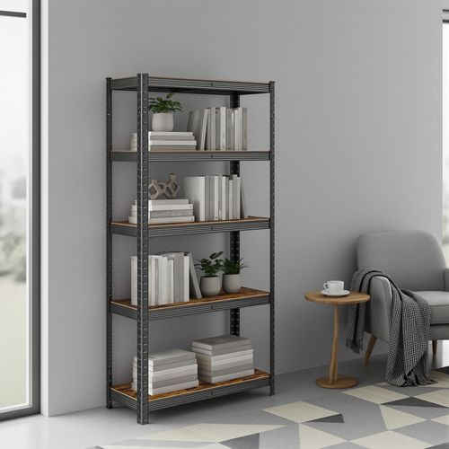 Étagère De Rangement, Bibliothèque, 5 Niveaux, Étagères Réglables, Marron Et Noir
