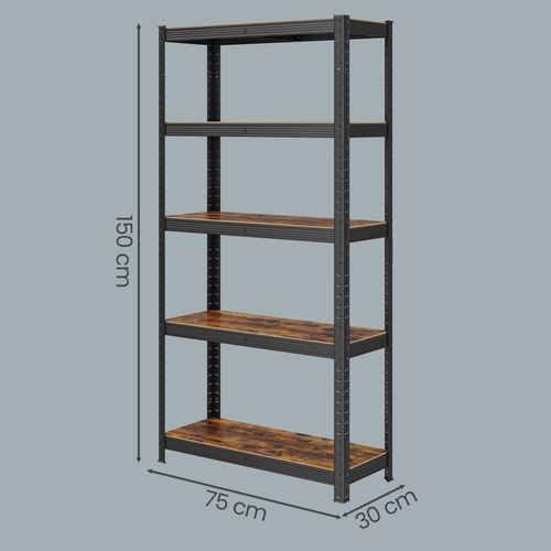 Étagère De Rangement, Bibliothèque, 5 Niveaux, Étagères Réglables, Marron Et Noir