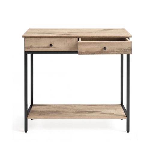 Console D’entrée Industrielle, Avec 2 Tiroirs, Table Basse En Acier, Camel Et Noir