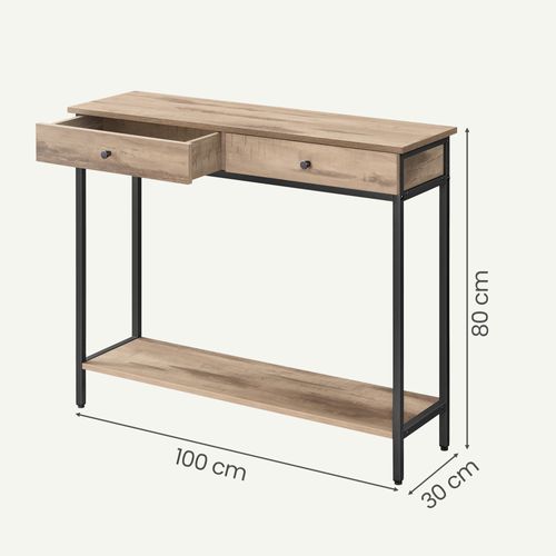 Console D’entrée Industrielle, Avec 2 Tiroirs, Table Basse En Acier, Camel Et Noir