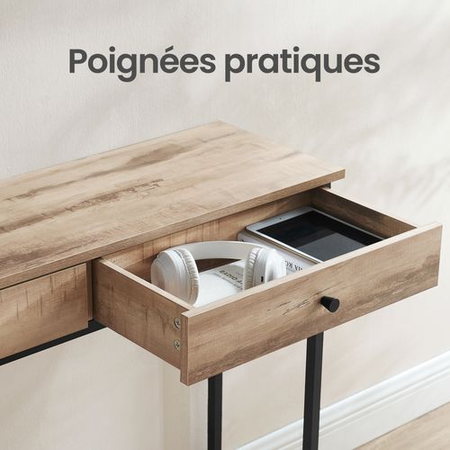 Console D’entrée Industrielle, Avec 2 Tiroirs, Table Basse En Acier, Camel Et Noir