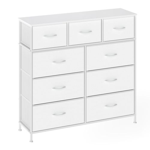 Commode, 9 Tiroirs En Tissu Non-tissé, Pour Chambre, Blanc