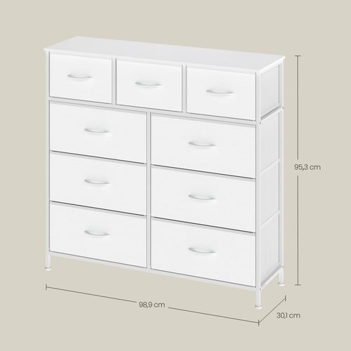 Commode, 9 Tiroirs En Tissu Non-tissé, Pour Chambre, Blanc