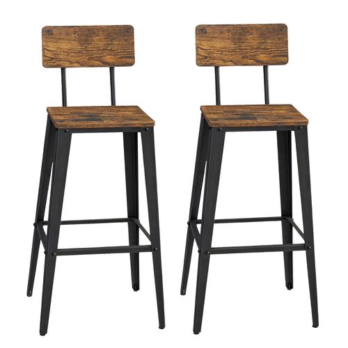 Ensemble De 2 Tabourets De Bar, Avec Dossier, Chaises De Bar, Cadre En Acier, Marron Et Noir