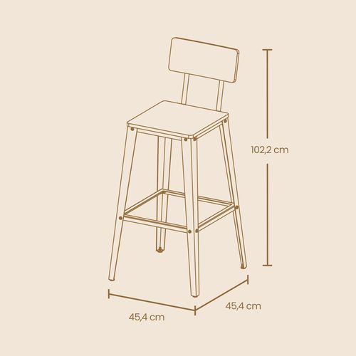 Ensemble De 2 Tabourets De Bar, Avec Dossier, Chaises De Bar, Cadre En Acier, Marron Et Noir