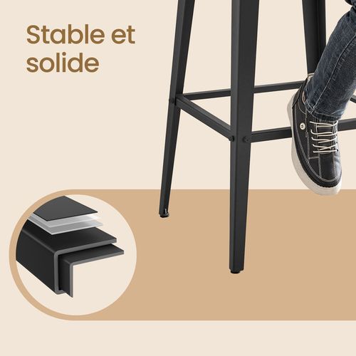 Ensemble De 2 Tabourets De Bar, Avec Dossier, Chaises De Bar, Cadre En Acier, Marron Et Noir