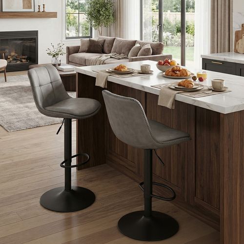 Tabourets De Bar, Ensemble De 2, Pivotants, Hauteur Réglable, Avec Dossier Et Repose-pieds, Gris