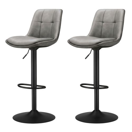 Tabourets De Bar, Ensemble De 2, Pivotants, Hauteur Réglable, Avec Dossier Et Repose-pieds, Gris