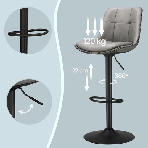 Tabourets De Bar, Ensemble De 2, Pivotants, Hauteur Réglable, Avec Dossier Et Repose-pieds, Gris