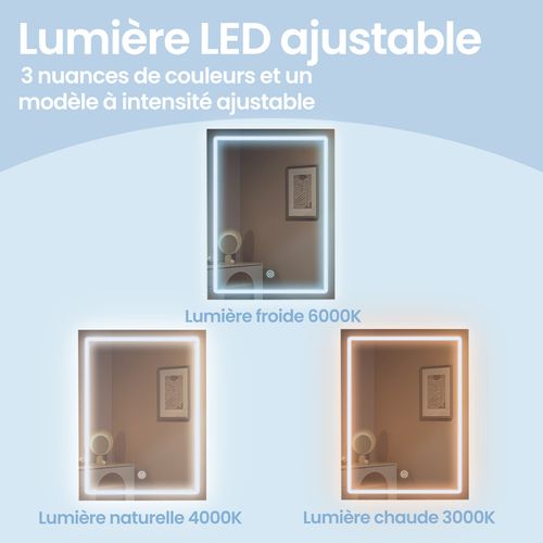 Coiffeuse, Avec Grand Miroir LED à Luminosité Réglable, 40 X 98,3 X 145 Cm, Blanc