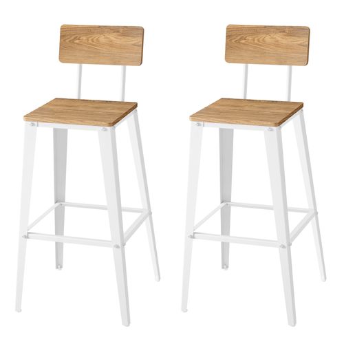 Ensemble De 2 Tabourets De Bar, Avec Dossier, Chaises De Bar, Cadre En Acier, Marron Et Blanc