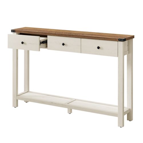 Table Console, Table D'entrée Avec 3 Tiroirs Et Étagère De Rangement, Marron Et Blanc