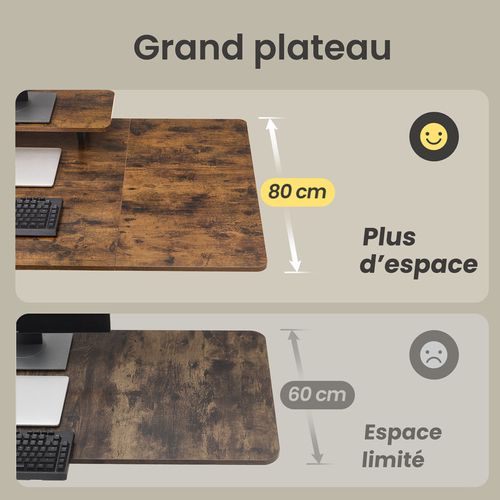 Bureau Électrique Réglable En Hauteur, 140 X 70 Cm, Support D’écran, Tiroir, Port USB-c, Marron