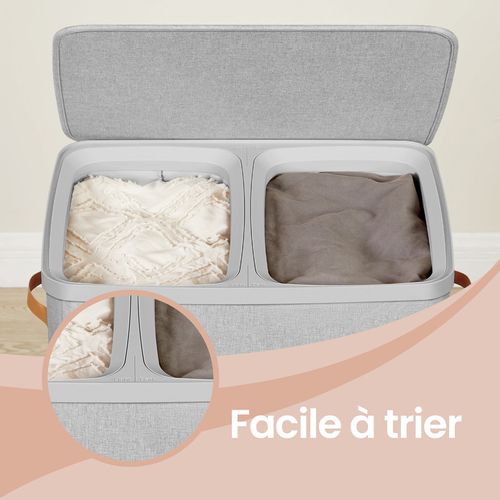Panier à Linge, Collecteur De Linge 170 L à 2 Compartiments, Trieur De Linge, Beige