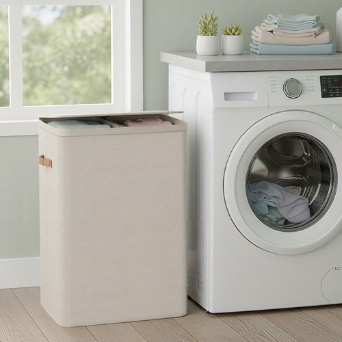 Panier à Linge, Collecteur De Linge 170 L à 2 Compartiments, Trieur De Linge, Beige