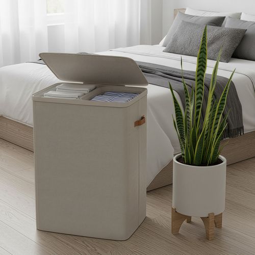 Panier à Linge, Collecteur De Linge 170 L à 2 Compartiments, Trieur De Linge, Beige