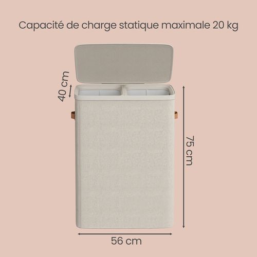 Panier à Linge, Collecteur De Linge 170 L à 2 Compartiments, Trieur De Linge, Beige