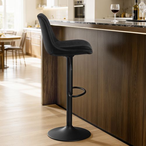 Tabourets De Bar, Ensemble De 2, Pivotants, Hauteur Réglable, Avec Dossier Et Repose-pieds, Noir