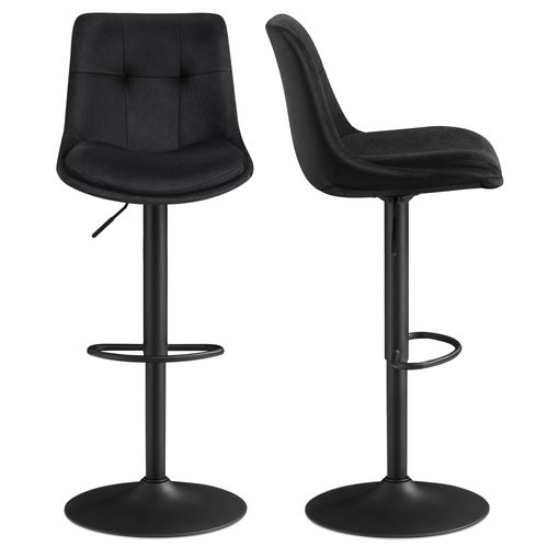 Tabourets De Bar, Ensemble De 2, Pivotants, Hauteur Réglable, Avec Dossier Et Repose-pieds, Noir