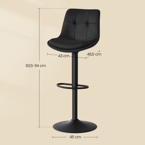 Tabourets De Bar, Ensemble De 2, Pivotants, Hauteur Réglable, Avec Dossier Et Repose-pieds, Noir