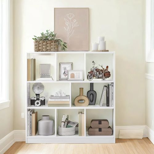 Bibliothèque, Meuble De Rangement, 8 Compartiments Ouverts, Utilisable à L’horizontale, Blanc
