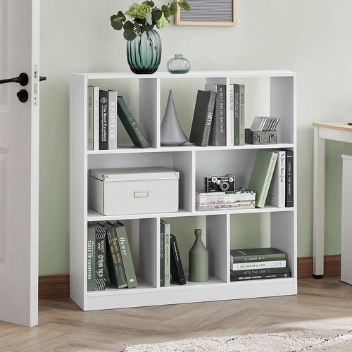 Bibliothèque, Meuble De Rangement, 8 Compartiments Ouverts, Utilisable à L’horizontale, Blanc