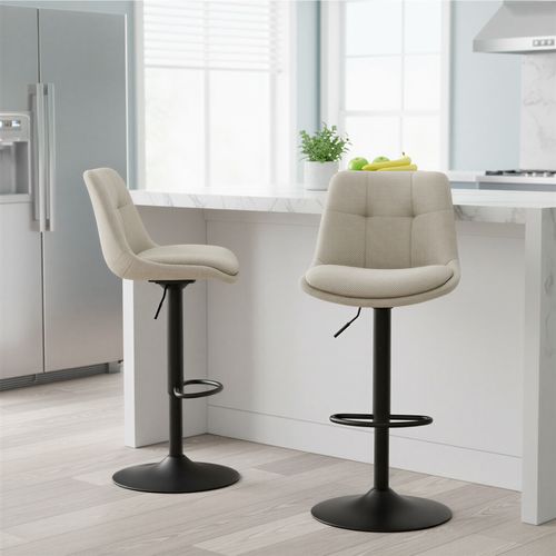 Tabourets De Bar, Ensemble De 2, Pivotants, Hauteur Réglable, Avec Dossier Et Repose-pieds, Blanc