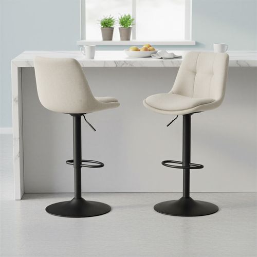 Tabourets De Bar, Ensemble De 2, Pivotants, Hauteur Réglable, Avec Dossier Et Repose-pieds, Blanc