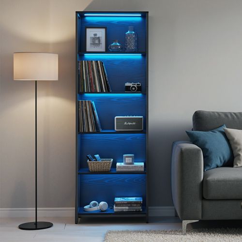 Bibliothèque Sur 6 Niveaux, Avec LED , Étagère Réglable, Cadre En Acier, Noir