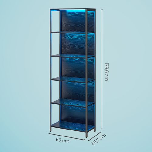 Bibliothèque Sur 6 Niveaux, Avec LED , Étagère Réglable, Cadre En Acier, Noir