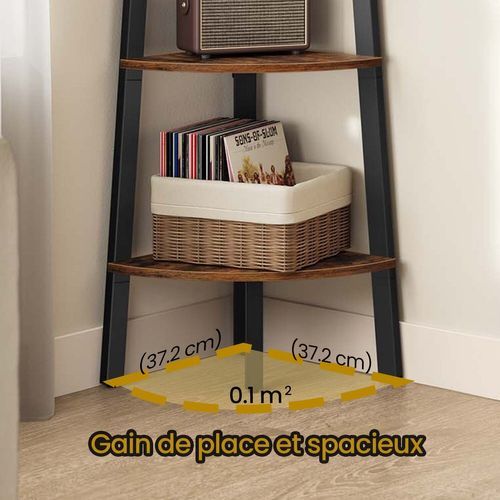 Bibliothèque 5 Niveaux, Étagère D'angle, Meuble De Rangement, Style Industriel, Marron Et Noir