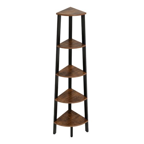 Bibliothèque 5 Niveaux, Étagère D'angle, Meuble De Rangement, Style Industriel, Marron Et Noir