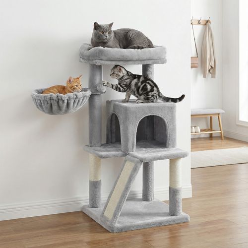 Petit Arbre à Chat, Poteaux à Griffer Et Rampe, Gris Clair