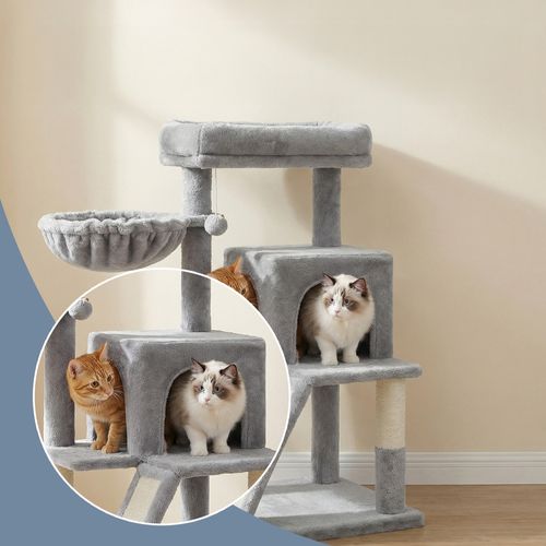 Petit Arbre à Chat, Poteaux à Griffer Et Rampe, Gris Clair