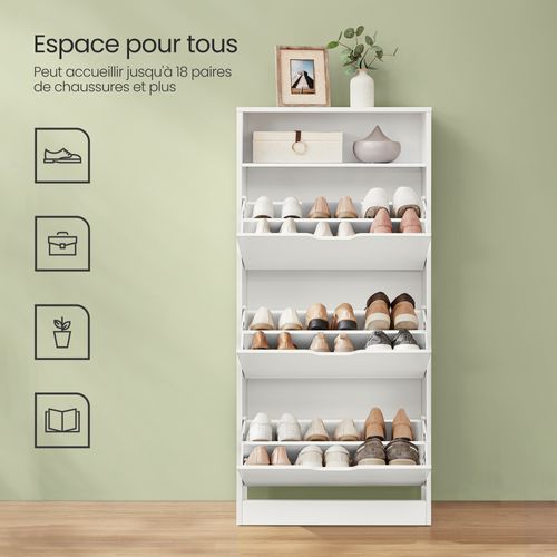 Meuble à Chaussures, Avec Compartiment Ouvert Et Séparateur Ajustable, Pour 14 à 18 Paires, Blanc