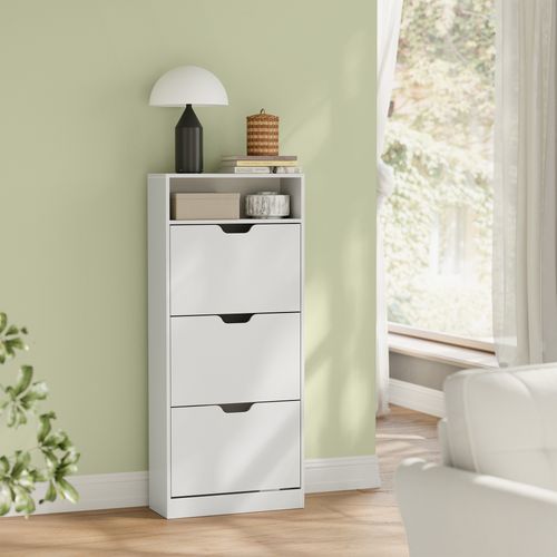 Meuble à Chaussures, Avec Compartiment Ouvert Et Séparateur Ajustable, Pour 14 à 18 Paires, Blanc