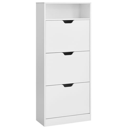 Meuble à Chaussures, Avec Compartiment Ouvert Et Séparateur Ajustable, Pour 14 à 18 Paires, Blanc