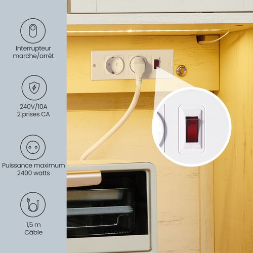 Meuble De Rangement Avec Lumières, Chargeur, Portes Et Tiroirs, Étagères Réglables, Blanc Et Marron