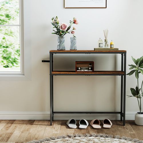 Console Pour Couloir, Table De Salon Fine à 2 Niveaux, 20 X 80 X 80 Cm, Marron Et Noir