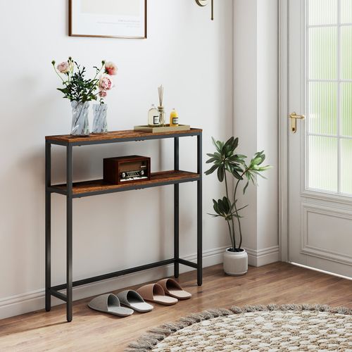 Console Pour Couloir, Table De Salon Fine à 2 Niveaux, 20 X 80 X 80 Cm, Marron Et Noir